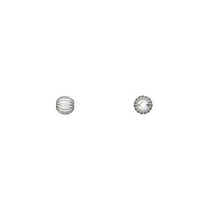 Bead, sterling silver, 4mm seamless corrugated round. Sold per pkg of 50.