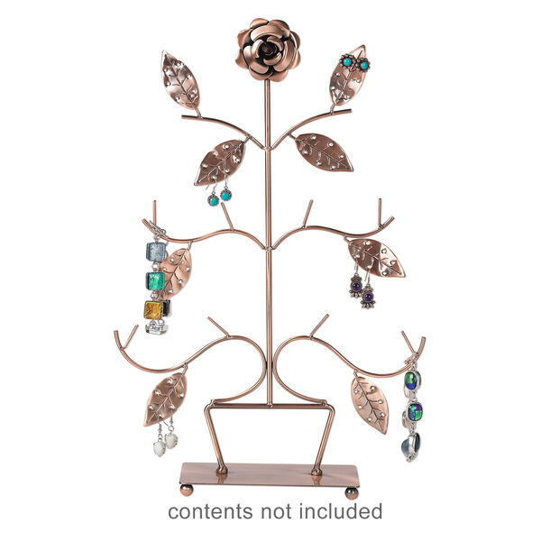 Display, necklace / bracelet / earring, antiqued copper-finished steel, 17 x 11-1/2 x 3-inch leafy tree with rose. Sold individually. image number 1