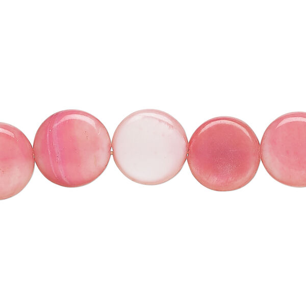 Mother-of-pearl shell 1pkg1, puffed flat round bead 15 inch dark blush 11-12mm image number 0