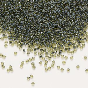 Seed bead, Miyuki, glass, pkg/35g, #15 rocaille, translucent black-lined luster chartreuse (RR-1816).