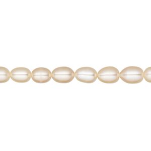 Pearl, cultured freshwater, peach, 4-5mm rice, B grade, Mohs hardness 2-1/2 to 4. Sold per 14-inch strand.