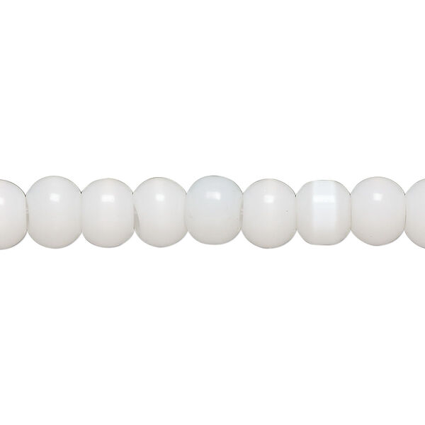 Bead, cat's eye glass (fiber optic glass), white, 6x4-8x5mm rondelle. Sold per 14-inch strand, approximately 70 beads. image number 0