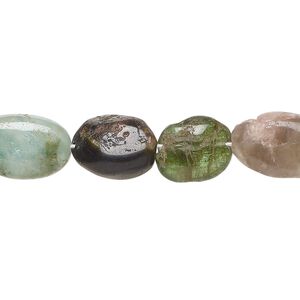 Multi-tourmaline 1pkg1, matte hand-cut puffed oval bead natural 13 inch 10x9mm-17x11mm