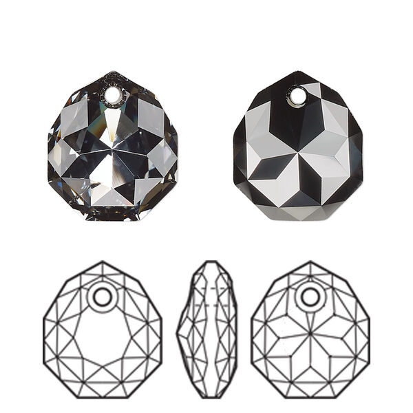 Drop 1pk crystal silver night, Crystal Passions® 16x13.5mm pendant majestic 6436 image number 0