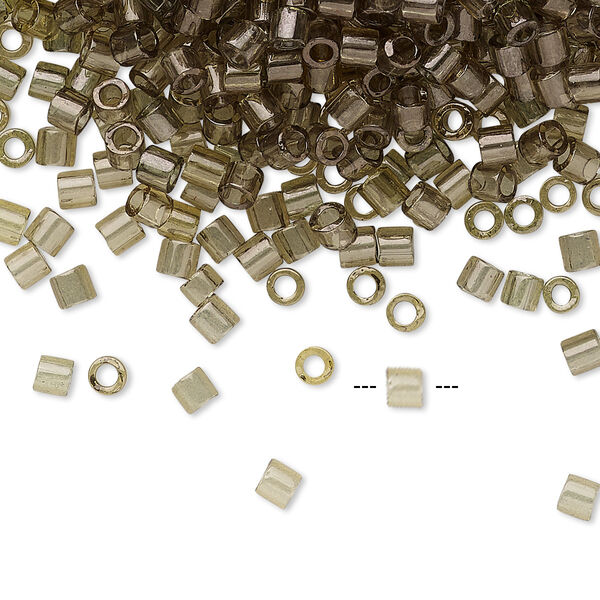 Seed bead, Delica®, glass, pkg/7.5g, #8 round, translucent gold luster smoky olive (DBL-0123). image number 0