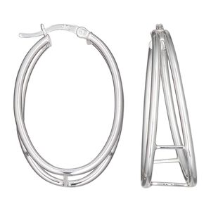 Hoop, sterling silver, 33x11.5mm oval, 16 gauge. Sold per pair.