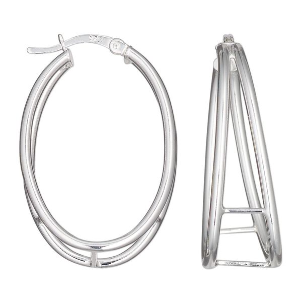 Hoop, sterling silver, 33x11.5mm oval, 16 gauge. Sold per pair. image number 0