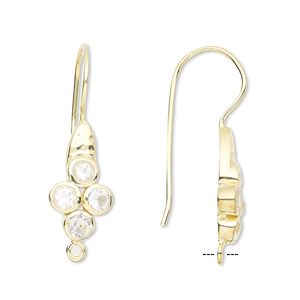 Ear wire fishhook 1pkg2 quartz (natural), 30mm / closed loop, 20 gauge gold-finished brass 1 pair