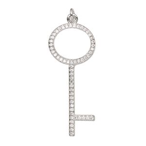 Focal, cubic zirconia and imitation rhodium-plated brass, clear, 34x14mm single-sided key. Sold individually.