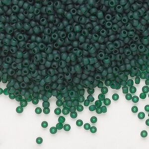 Seed bead, Dyna-Mites™, glass, pkg/40g, #11 round, translucent matte dark green, (23MA 11/0 RR).