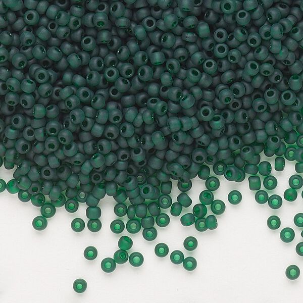 Seed bead, Dyna-Mites™, glass, pkg/40g, #11 round, translucent matte dark green, (23MA 11/0 RR). image number 0
