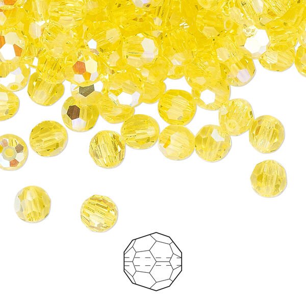 Bead 24pk citrine AB, Preciosa Czech crystal 5mm round image number 0