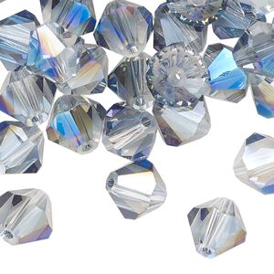 Bead, glass, translucent crystal light blue, 10mm faceted bicone. Sold per pkg of 48.