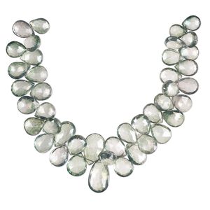 Quartz crystal 1pkg1, hand-cut top-drilled faceted puffed teardrop bead 7 inch graduated 10x8mm-20x12mm