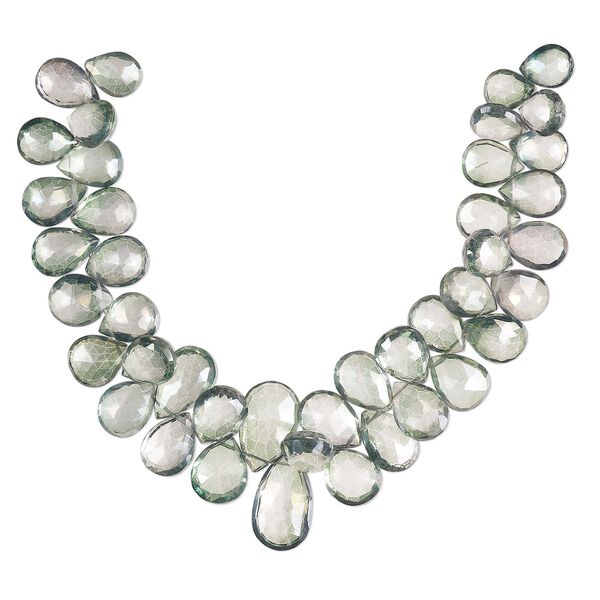 Quartz crystal 1pkg1, hand-cut top-drilled faceted puffed teardrop bead 7 inch graduated 10x8mm-20x12mm image number 0
