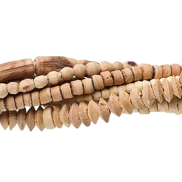 Bead mix, wood (natural / dyed), mixed colors, 2mm-10x4mm mixed shape. Sold per pkg of (8) 15-1/2" to 16" strands. image number 0