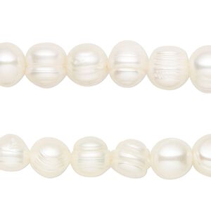 Pearl, cultured freshwater (bleached), white, 8-10mm semi-round, D grade, Mohs hardness 2-1/2 to 4. Sold per pkg of (2) 15-1/2" to 16" strands.