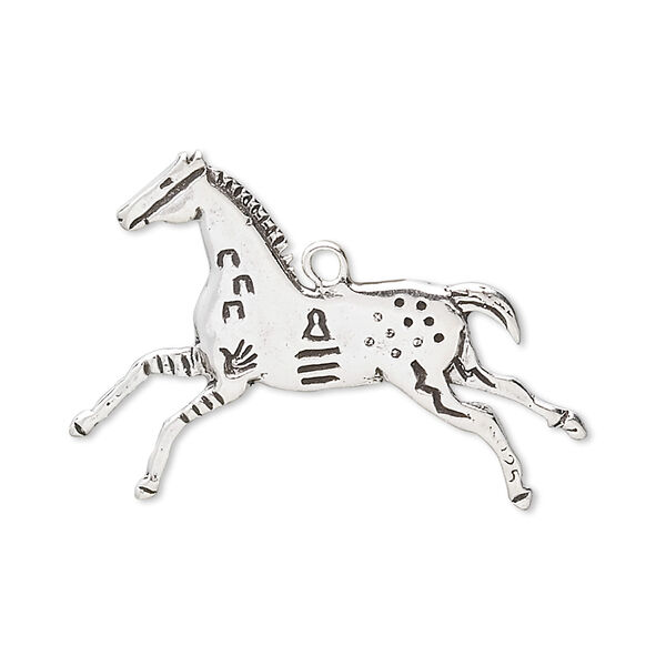 Focal, sterling silver, 32x25mm horse with symbols. Sold individually. image number 0