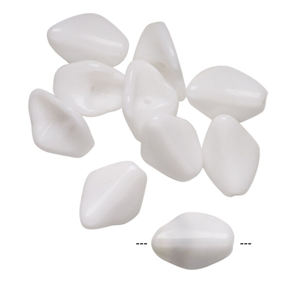 Bead, vintage German pressed glass, opaque white, 13x10mm curved diamond. Sold per pkg of 10. image number 0