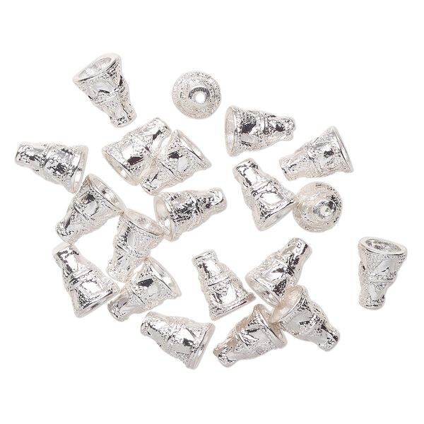 Cone, silver-finished "pewter" (zinc-based alloy), 12x9mm beaded cone with 6mm hole. Sold per pkg of 20. image number 0