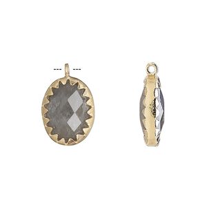 Drop, labradorite (natural) and gold-finished sterling silver, 15x11mm double-sided faceted oval. Sold individually.