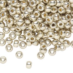 Seed bead, Miyuki, glass, pkg/250g, #6 rocaille, Duracoat® opaque galvanized silver, (RR-4201).