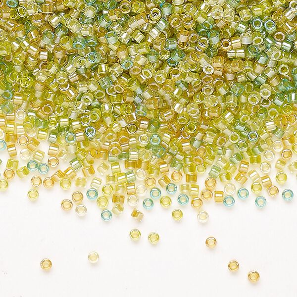 Seed bead, Miyuki Delica®, glass, pkg/7.5g, #11 round, transparent inside dyed color lemon/lime mix (DB0983). image number 0