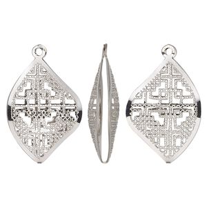 Drop, stainless steel, 22x16mm double-sided domed freeform with textured cutout geometric design. Sold per pkg of 6.