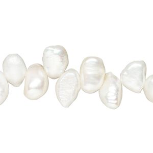 Pearl 1pkg1 cultured freshwater, 7x6-9x7mm herringbone-drilled flat-sided rice C grade, 13 inch bleached white