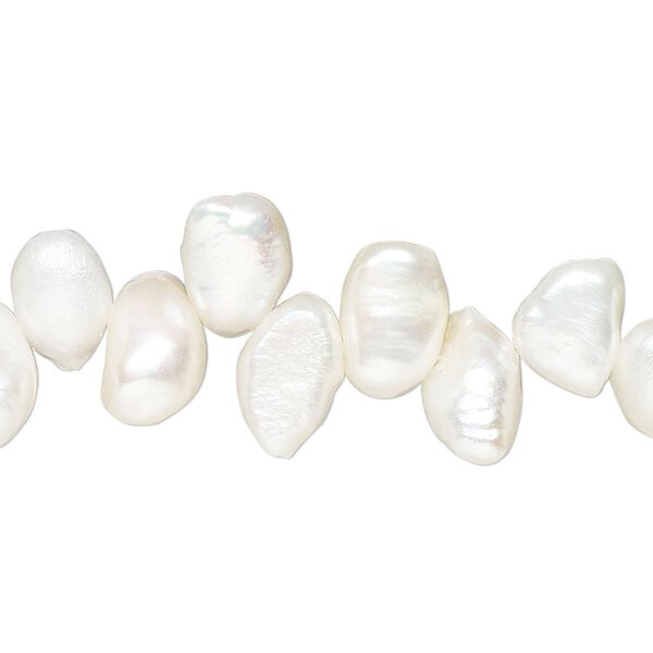 Pearl 1pkg1 cultured freshwater, 7x6-9x7mm herringbone-drilled flat-sided rice C grade, 13 inch bleached white image number 0