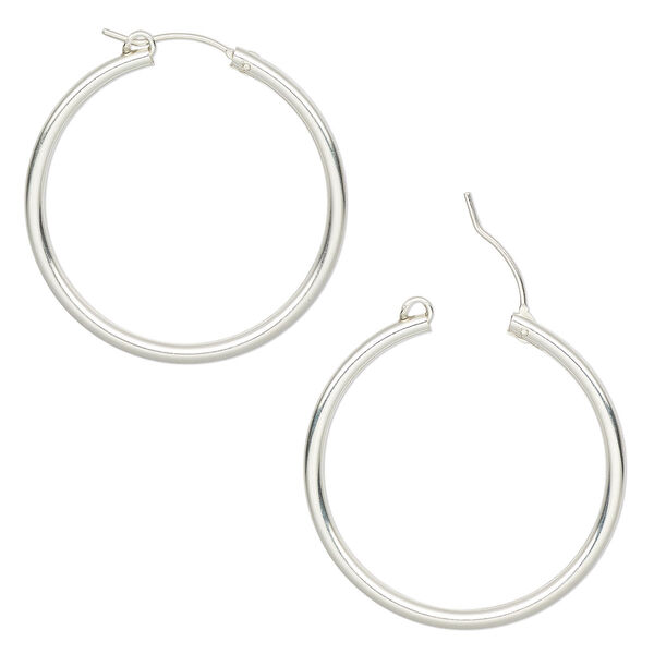 Earring, sterling silver, 35mm flexible round hoop with latch-back closure. Sold per pair. image number 0