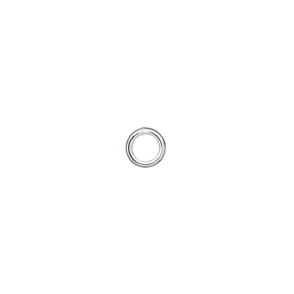 Jump ring, silver-plated brass, 6mm soldered round, 4.2mm inside diameter, 18 gauge. Sold per pkg of 100. image number 0