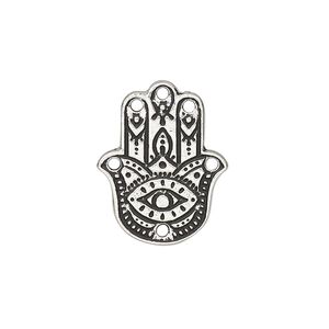 Connector, TierraCast®, "Caravan" collection, antique silver-plated pewter (tin-based alloy), 22x17.5mm double-sided Hamsa hand with 6 holes. Sold per pkg of 20.