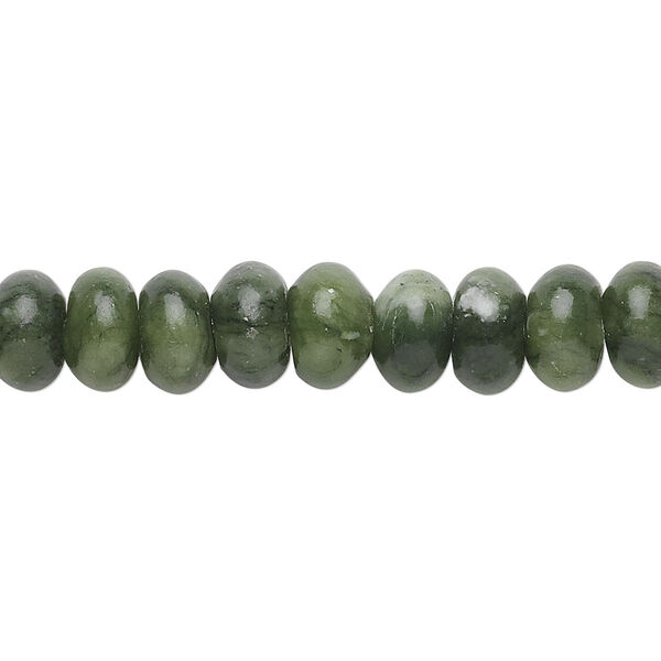 Bead, green serpentine (natural), 8x5mm rondelle, B grade, Mohs hardness 2-1/2 to 6. Sold per 15-1/2" to 16" strand. image number 0
