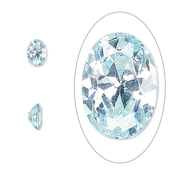 Gem, cubic zirconia, aqua blue, 7x5mm faceted oval, Mohs hardness 8-1/2. Sold per pkg of 2. image number 0