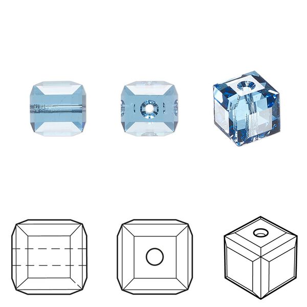 Bead 96pk ice blue, Swarovski® ReCreated™ 8mm cube 5601 image number 0
