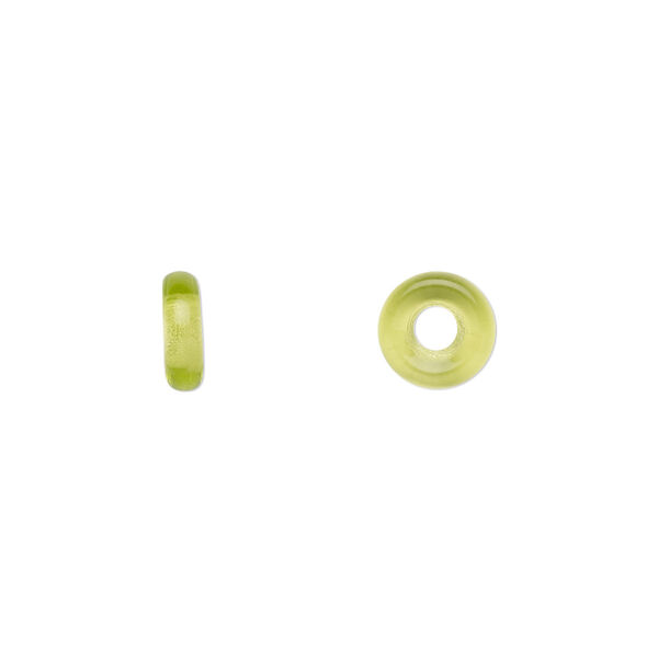 Bead, Czech pressed glass, olivine, 8x2.5mm ring. Sold per pkg of 50. image number 0