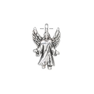 Charm, antique silver-plated "pewter" (zinc-based alloy), 20x13mm single-sided angel. Sold per pkg of 10.