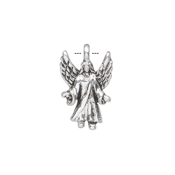 Charm, antique silver-plated "pewter" (zinc-based alloy), 20x13mm single-sided angel. Sold per pkg of 10. image number 0