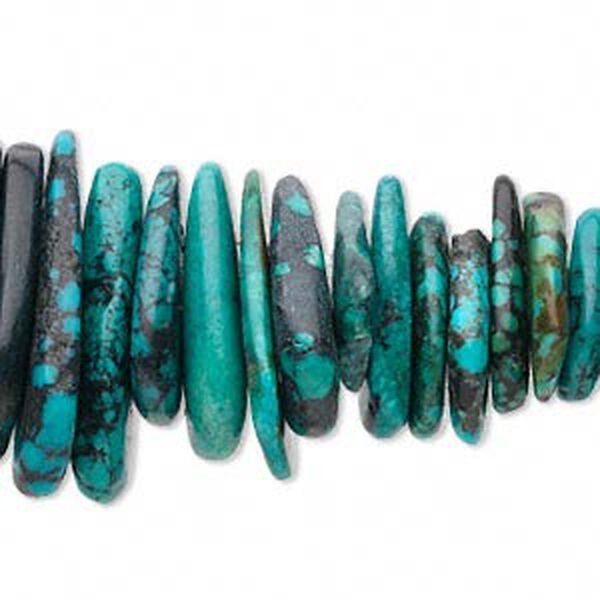 Bead, turquoise (dyed / stabilized), 9x6x3mm-23x14x8mm teardrop, top-drilled, B grade, Mohs hardness 5 to 6. Sold per 15" to 16" strand. image number 0