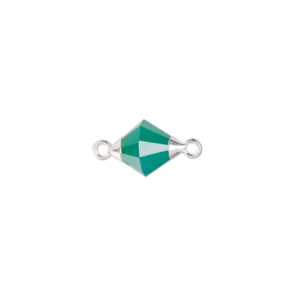 Link, green onyx (dyed) / sterling silver / silver-plated copper, 13mmx8mm hand-cut faceted bicone. Sold individually. image number 0