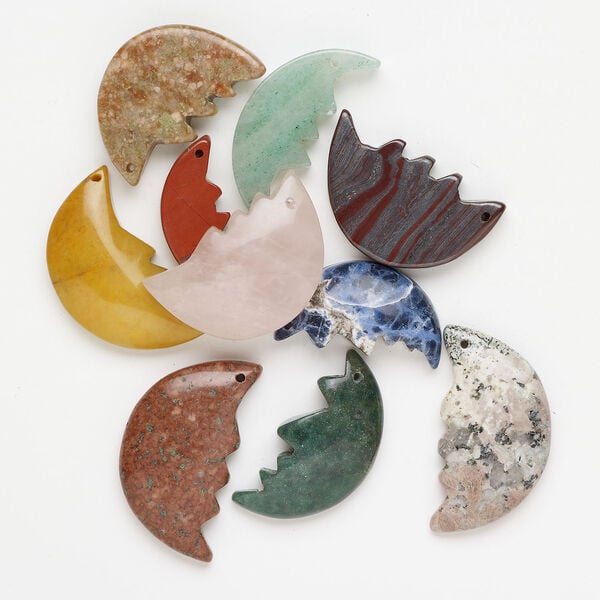 Multi-gemstone 1pkg10, top-drilled puffed / flat freeform, drop mix 26x18mm-38x24mm image number 0