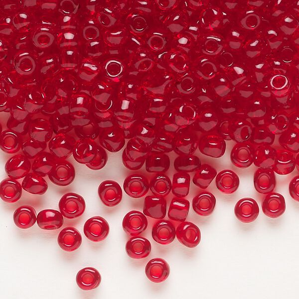 Seed bead, Dyna-Mites™, glass, transparent ruby red, #6 round. Sold per 40-gram pkg. image number 0