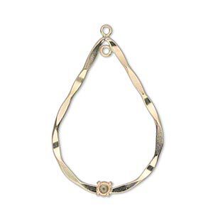 Focal, 14Kt gold-filled, 32x22mm twisted flat teardrop with 4mm round setting and 2 loops. Sold individually.