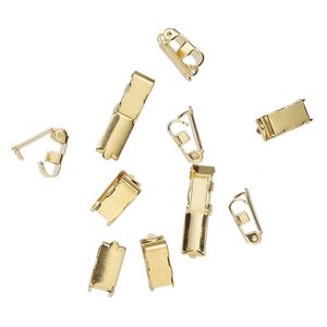 Clasp, fold-over, gold-finished "pewter" (zinc-based alloy), 9x4.5mm. Sold per pkg of 10.