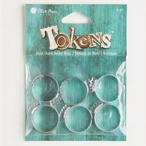 Ring, silver-finished steel, 5 loops, adjustable. Sold per pkg of 6 rings.