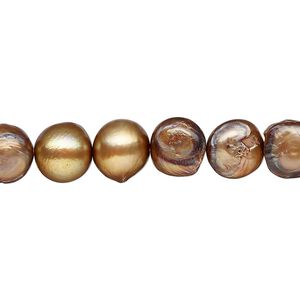 Pearl, cultured freshwater (dyed), copper, 8-10mm flat-sided potato, C- grade, Mohs hardness 2-1/2 to 4. Sold per 15-inch strand.