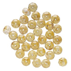 Bead, Czech glass, transparent light amber, 9x6mm faceted rondelle. Sold per pkg of 33.