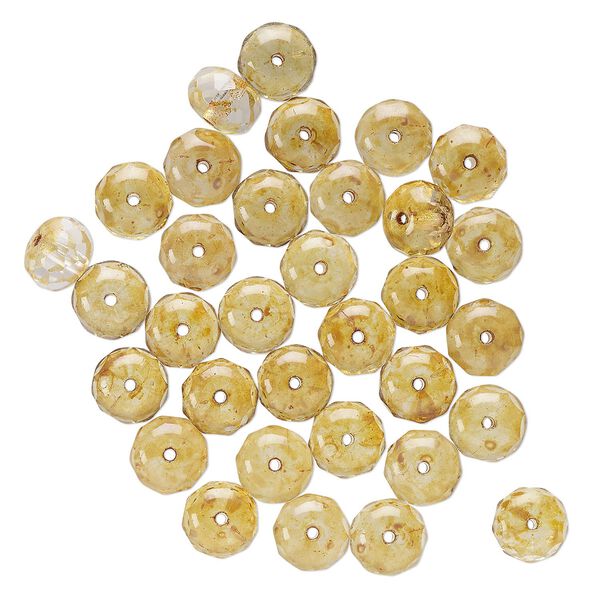 Bead, Czech glass, transparent light amber, 9x6mm faceted rondelle. Sold per pkg of 33. image number 0