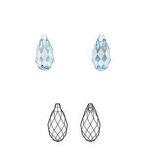 Briolette 2pk aquamarine, Crystal Passions® 11x5.5mm pendant drop 6010